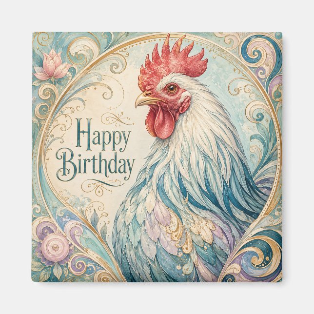 Regal Rooster Birthday Flourish Magnet (Front)