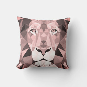 Regal Rose Geometric Lion Head Throw Pillow