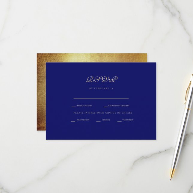 Regal Royal Blue & Gold Ethnic Wedding RSVP (Front/Back In Situ)