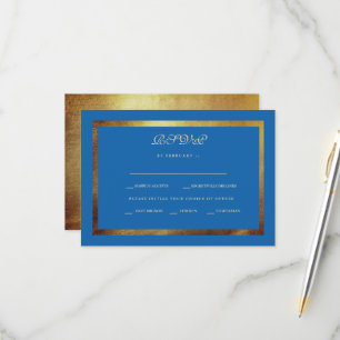 Regal Royal Blue & Gold Ethnic Wedding RSVP Card