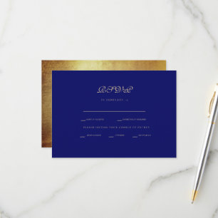 Regal Royal Blue & Gold Ethnic Wedding RSVP Card