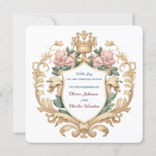 Regal Royal Crest Floral Wedding Elegant Romantic Invitation