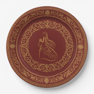 Regal Ruby & Gold Scroll Plate