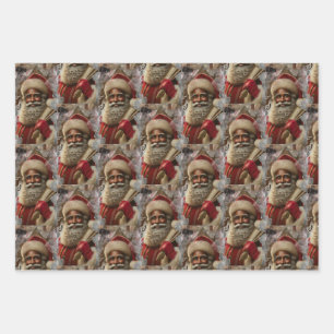  Regal Santa with Reindeer Wrapping Paper Sheet