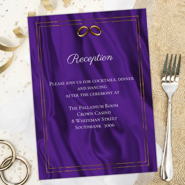 Regal Silk Golden Rings Purple Wedding Reception Enclosure Card (Creator Uploaded)