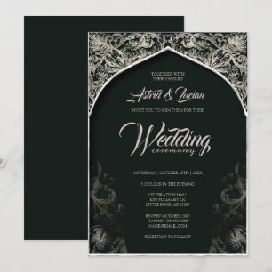 Regal Silver Flourish Hunter Green Wedding Invitation