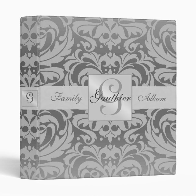 Regal Silver Monogram Damask Family Album Binder (Front/Spine)