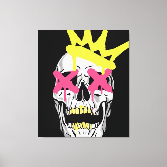 Regal Skull: Pink X-Eyed Crowned Art Canvas Print (Front)