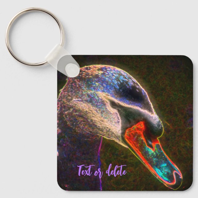 Regal Swan Abstract Art Nature Personalized Keychain (Front)