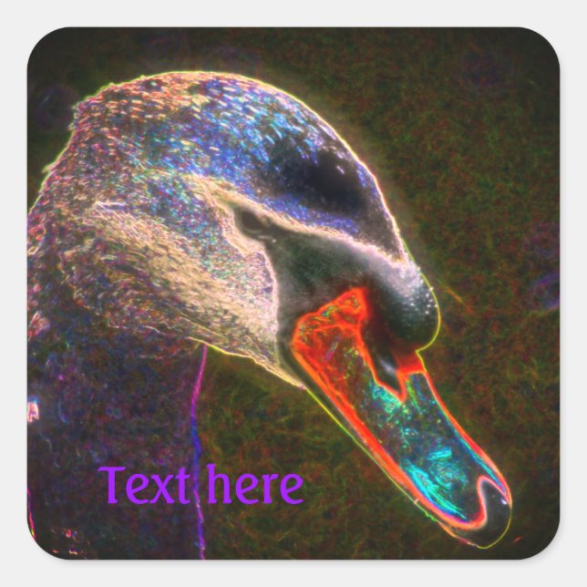Regal Swan Abstract Art Nature Personalized Square Sticker (Front)