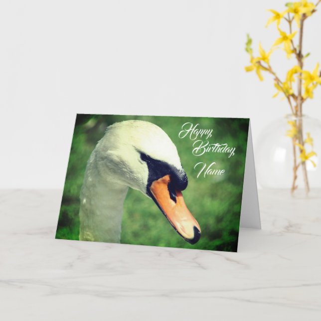 Regal Swan Nature Personalized Birthday  Card (Yellow Flower)