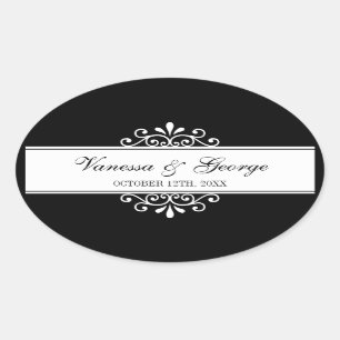 Regal swirl black oval out of town gift bag favour oval sticker