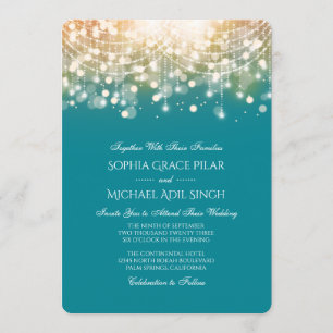 Regal Turquoise and Gold Bokeh Lights Invitation