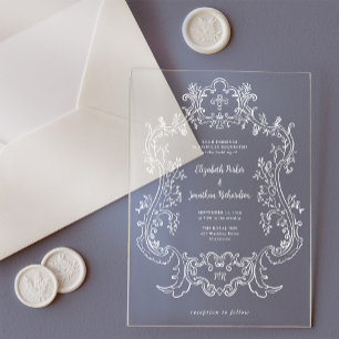 Regal Vintage White Baroque Frame   Wedding Acrylic Invitations