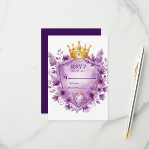 Regal Violet Floral Crest Wedding Carte RSVP