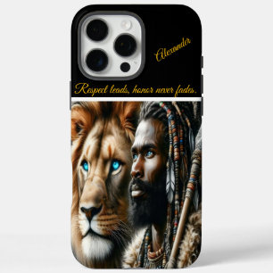Regal warrior with lion companion.  iPhone 16 pro max case