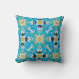 Regal Watercolor art pattern, blue and gold Throw Pillow