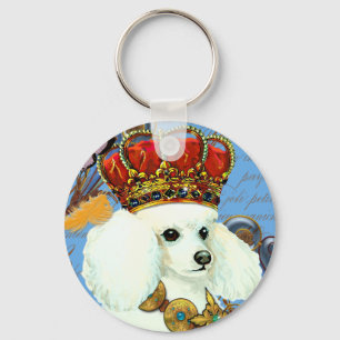 Regal White Poodle with Crown portrait Keychain