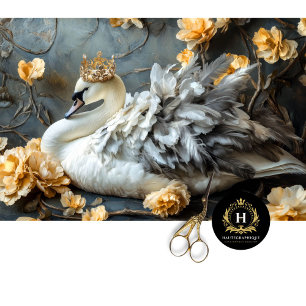 Regal White Swan Golden Crown Decoupage Tissue Paper