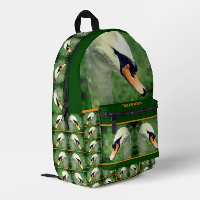 Regal White Swan Nature Personalized Printed Backpack (Back Corner Left)