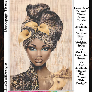 Regal Woman, Gold & Black Turban DH7L Decoupage Tissue Paper