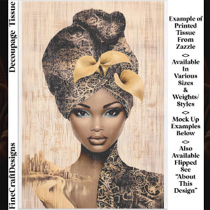 Regal Woman, Gold & Black Turban DH7R Decoupage Tissue Paper