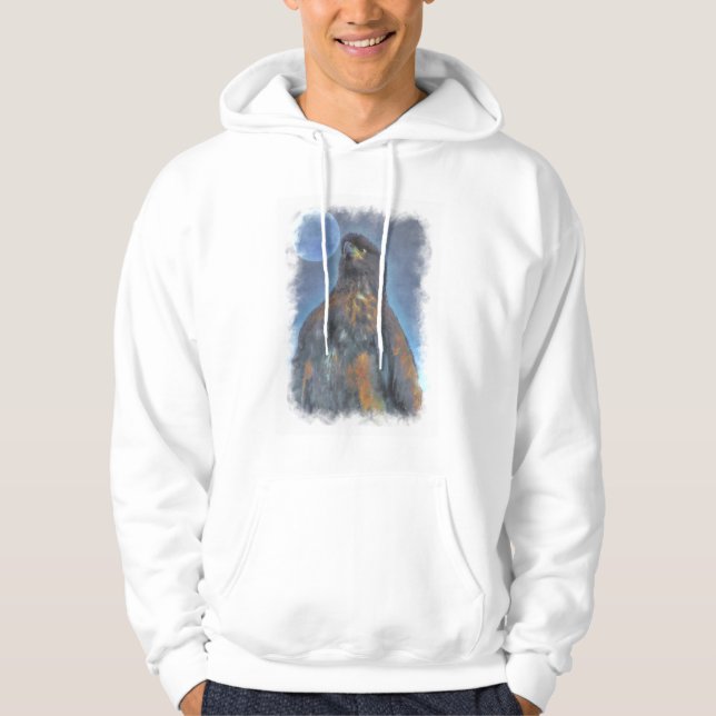 Regal Young Bald Eagle and Moon Painting Hoodie (Front)