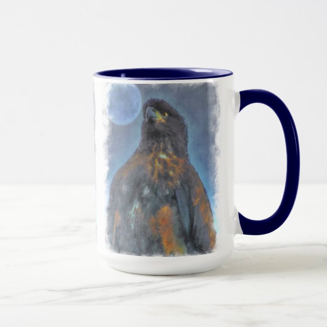 Regal Young Bald Eagle and Moon Painting Mug (Right)