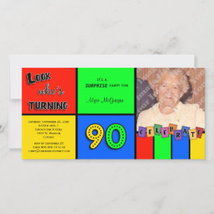 Regardez coloré Qui Tourne 90 Invitation d'anniver