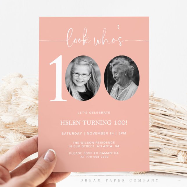 Regardez qui a 100 ans | Invitation rose 100e anni (Créateur téléchargé)