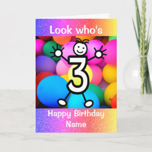 Regardez qui a 3 ans Bonne carte d'anniversaire