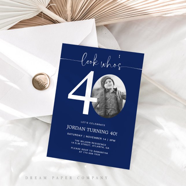 Regardez qui a 40 ans | Invitation bleu 40e annive (Créateur téléchargé)