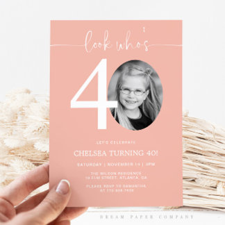 Regardez qui a 40 ans | Invitation rose 40e annive