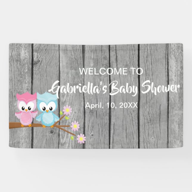 Regardez qui a la bannière de hibou de baby shower (Horizontal)
