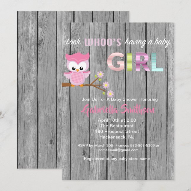 Regardez qui a une carte de Baby shower pour fille (Devant / Derrière)