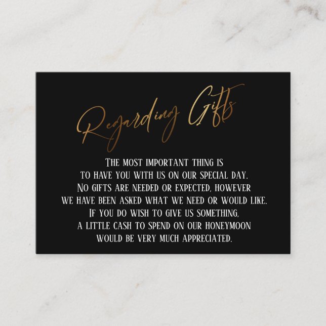 Regarding Gifts Modern Gold Handwriting Wedding Enclosure Card (Front)