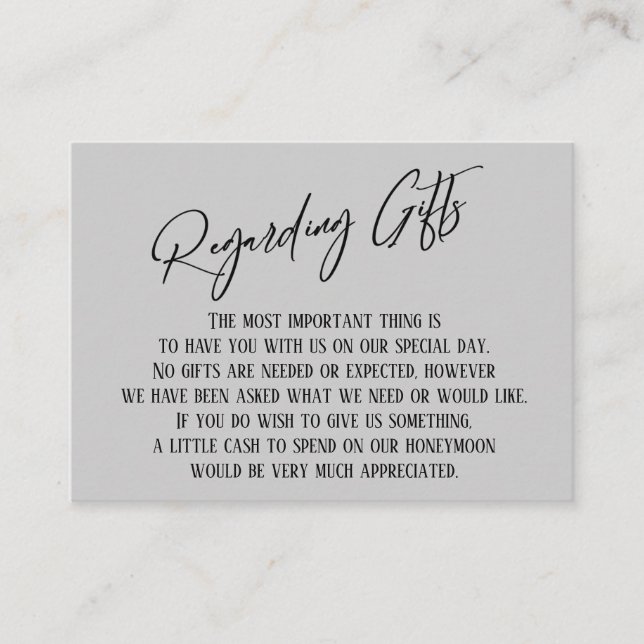 Regarding Gifts Modern Handwriting Simple Grey Enclosure Card (Front)