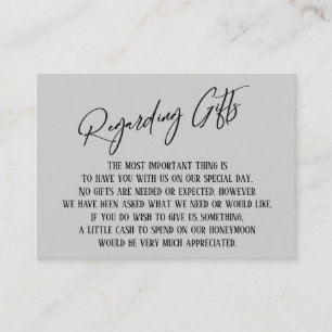 Regarding Gifts Modern Handwriting Simple Grey Enclosure Card