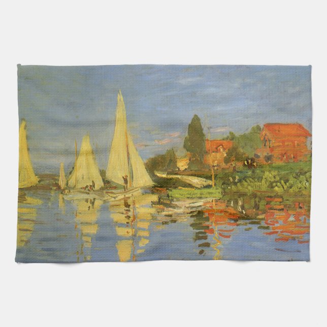 Regatta at Argenteuil by Claude Monet Kitchen Towel (Horizontal)