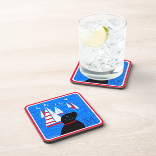 Regatta Day Black Dog Coaster Set