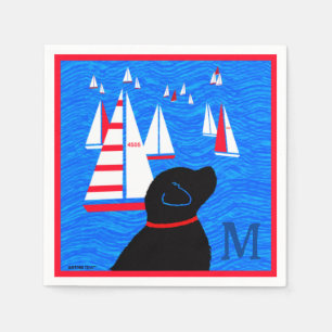 Regatta Day Black Dog Cocktail Napkins Monogram