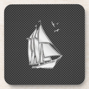 Regatta Sailboat on Carbon Fibre Style Coaster