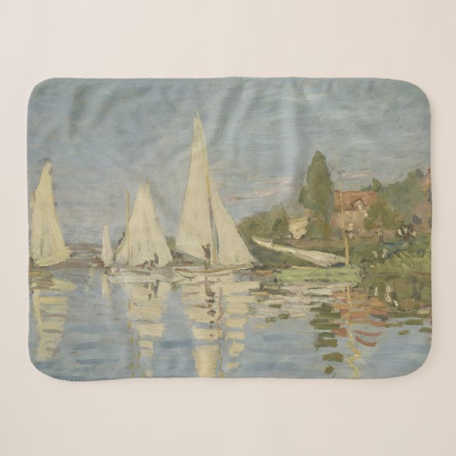 Regattas at Argenteuil, OIl Painting, Claude Monet Sherpa Blanket (Front (Horizontal))