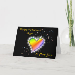 Regenbogen-Herz mit Sternchen auf schwarz Holiday Card