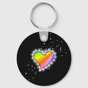 Regenbogen-Herz mit Sternchen auf schwarz Keychain