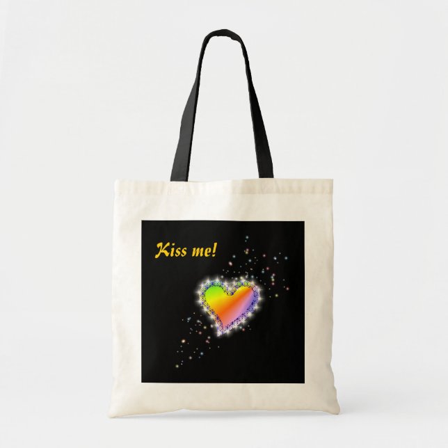 Regenbogen-Herz mit Sternchen auf schwarz Tote Bag (Front)
