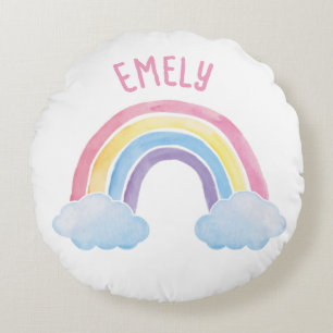 Regenbogen mit Wolken   personalisierbares  Round Pillow