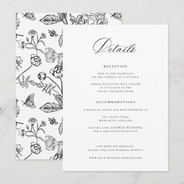 Regency Black Wedding Details Enclosure Card (Front/Back)