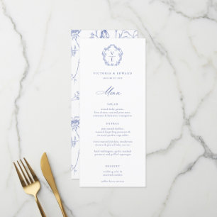 Regency Blue Crest Monogram Wedding Menu