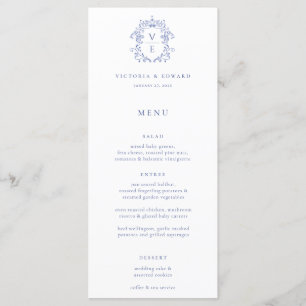 Regency Blue Crest Monogram Wedding Menu